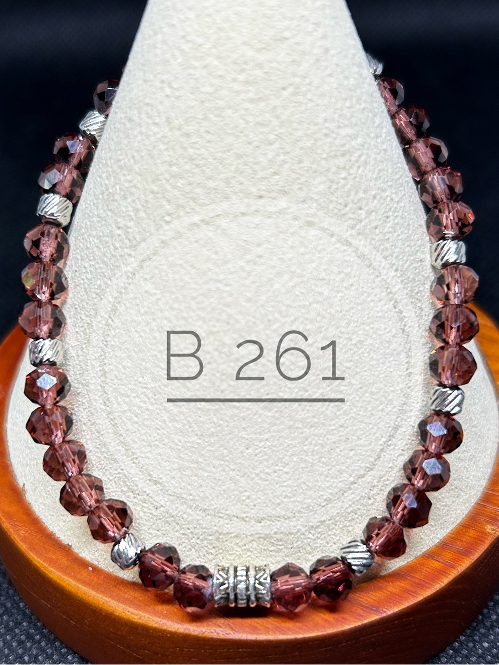 Burgundy Glass Bead Bracelet with Silver Accents